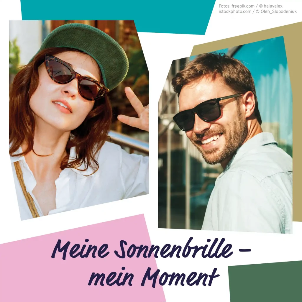 Collage: Junge Frau und junger Mann mit Sonnenbrille